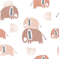 Velours gordijnen Olifant Naadloze patroon met schattige moeder en babyolifant, regenbogen. Creatieve kinderachtige textuur. Geweldig voor stof, textiel vectorillustratie