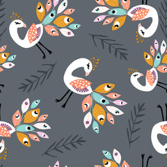 Seamless pattern with peacoks. Creative childish texture. Great for fabric, textile Vector Illustration
