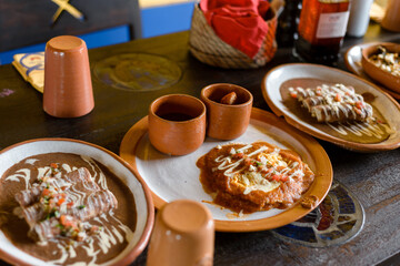 Mexican cuisine dishes at a Mexican restaurant 