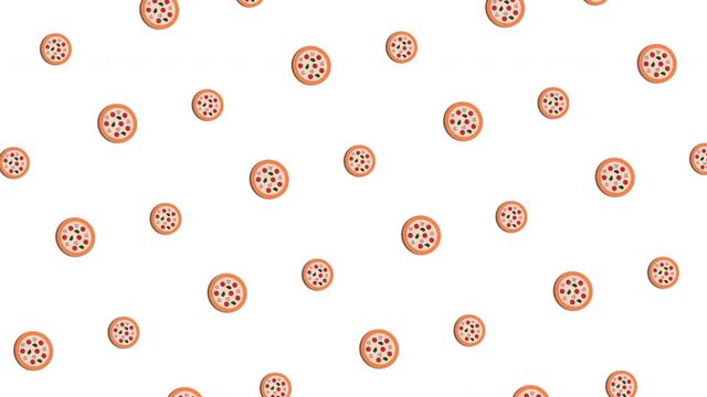 Italian food, pizza delivery animation video, looping and seamless 4k movie for intro or background for European cuisine takeaway service concept. Food delivery concept