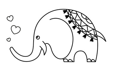 Cartoon elephant on a white background. Contour design for self-painting. Isolated animal object. Vector illustration
