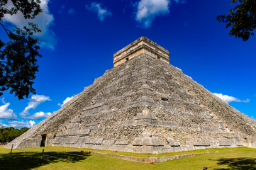 El Castillo (Temple of Kukulcan),  a Mesoamerican step-pyramid, Chichen Itza. It was a large pre-Columbian city built by the Maya people of the Terminal Classic period. UNESCO World Heritage