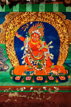 Wall painting in Hemis monastery. Ladakh, India