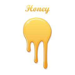Drip honey syrup, isolated white background. 3D liquid. Gold drop liquid design. Splash caramel product. Golden healthy sauce. Amber oil. Orange sweet food. Candy confectionery Vector illustration
