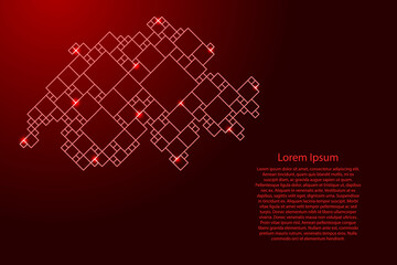 Switzerland map from red pattern from a grid of squares of different sizes . Vector illustration.