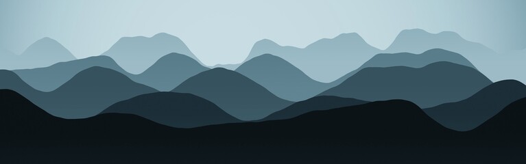 Fototapeta na wymiar nice flat of mountains in the fog digital art texture illustration