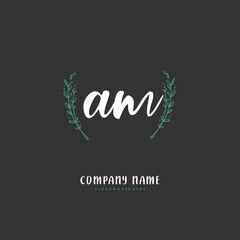 A M AM Initial handwriting and signature logo design with circle. Beautyful design handwritten logo for fashion, team, wedding, luxury logo.