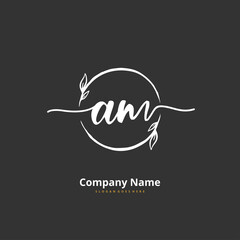 A M AM Initial handwriting and signature logo design with circle. Beautyful design handwritten logo for fashion, team, wedding, luxury logo.