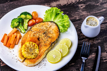 Salmon steak healthy tasty food