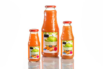 Juice in the glass bottle mock-up isolated on white background