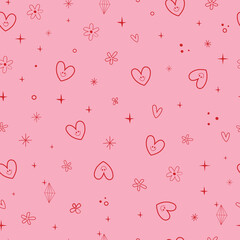 cute hearts and flowers seamless pattern