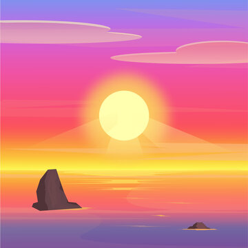 Seascape, sunset. Summer beach background.