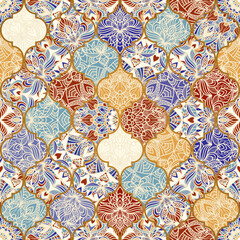 Naklejki  Seamless ceramic tile with colorful patchwork. Vintage multicolor pattern in turkish style. Endless pattern can be used for ceramic tile, wallpaper, linoleum, textile, web page background. Vector