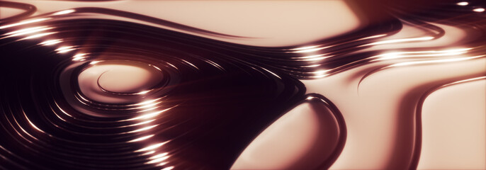 3d render of swirly reflective metal wire, Warm color, shallow depth of field, panoramic