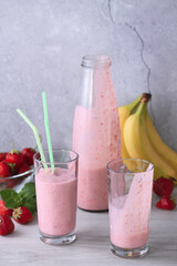Freshly made banana-strawberry smoothie
