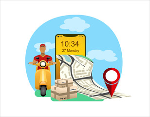 Online delivery service concept, order tracking, Suitable for web landing page, ui, mobile app, banner template. Vector Illustration