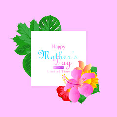 mother day greeting card with pink flowers for poster and banner promotion