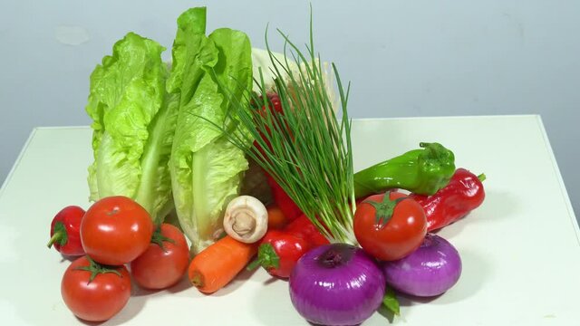 Fresh organic vegetable, tomatoes, onions, lettuce, green onions, bell peppers