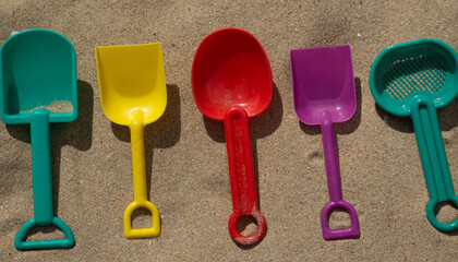 colorful plastic sand shovels