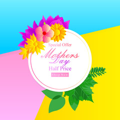 mother day special offer greeting card with flowers and floral frame for social media advertisement and promotion