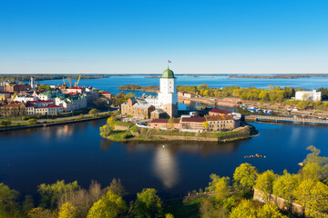 Obraz premium Vyborg aerial view. The Gulf of Finland.