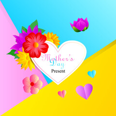mother day present heart with flowers and floral frame for media promotion and advertisement
