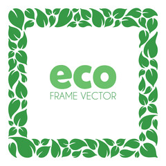 Green leaves frame vector, ecologic square borders illustration