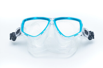 Blue Diving Mask and Snorkel Isolated on White Background.