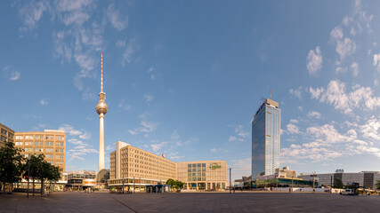 Berlin, Germany - June 15, 2020 - The famous Alexanderplatz with its buildings and its famous sights