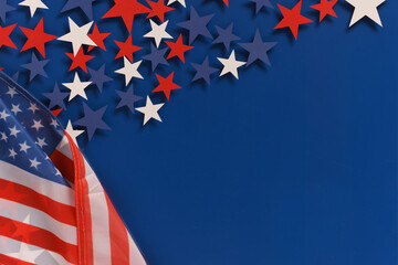 Happy Independence Day 4th july background with american flag decorated and stars. Holidays pattern...