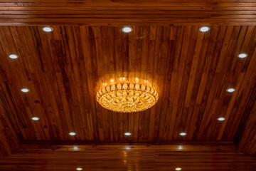 Ceiling lights on the wooden ceiling