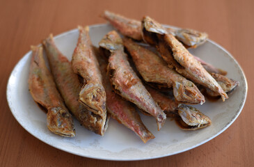 barbounia fried fish on a plate