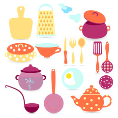 Set with Colorful Kitchen Tools and Utensils