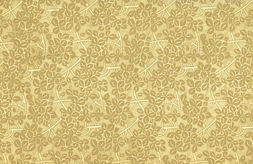 Used vintage wallpaper with leaves and branches in beige - circa 1906 - natural grainy surface