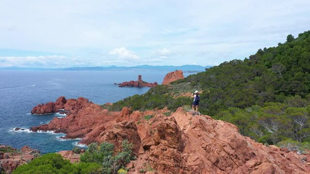 France, Cote d'azur, Var, Aerial view of cap Esterel located near Saint Raphael