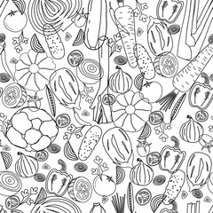 Seamless pattern. Vegetable theme. Linear graphics. Scandinavian style .Vector illustration. © Natali
