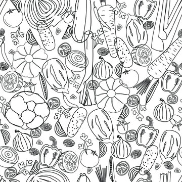 Fototapeta Seamless pattern. Vegetable theme. Linear graphics. Scandinavian style .Vector illustration.