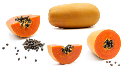 Ripe papaya, sliced with black seeds.