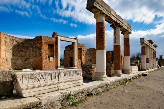 Roman period remains to Pompeii Naples Italy, along with Herculaneum and many villas in the surrounding area (e.g. at Boscoreale, Stabiae), was buried  of volcanic ash and pumice in the eruption 