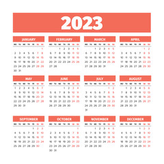 2023 Calendar with the weeks start on Monday