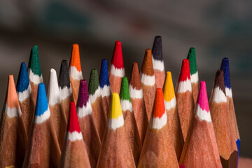 Education or back to school Concept. Colored pencils tips macro shot