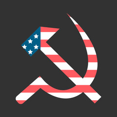 Hammer and sickle set with the USA flag texture