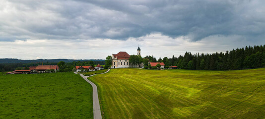 Amazing nature of Bavaria in the Allgau district of the German Alps - aerial view