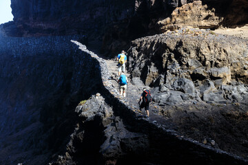 Hikers on the North coast path on the Island of Santo Antao, Cape Verde