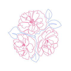 Minimalist botanical art. Floral line art with Peony flowers and leaves. One line drawing for card, print, tattoo or poster. - Vector illustration