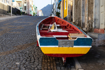 A small fisherboat in a street of Ponta do Sol, on the Island of Santo Antao, Cape Verde