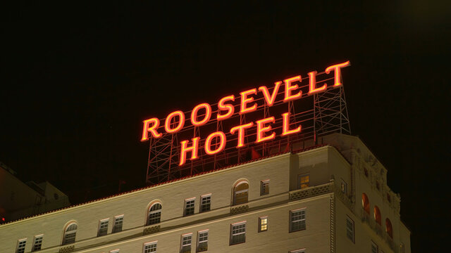 Famous Roosevelt Hotel on Hollywood Boulevard in Los Angeles - LOS ANGELES, USA - APRIL 21, 2017