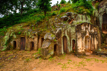 It's Phowintaung (Mountain of Isolated Solitary Meditation), a Buddhist cave complex, Yinmabin Township, Monywa District, Sagaing Region, Northern Burma (Myanmar)