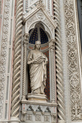 Details of Cathedral of Saint Mary of the Flower, called Cattedrale di Santa Maria del Fiore in Florence Tuscany. Also known Cathedral of Florence or Duomo Di Firenze.