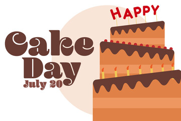 International cake day. July 20. Holiday concept. Template for background, banner, card, poster with text inscription. Vector EPS10 illustration.